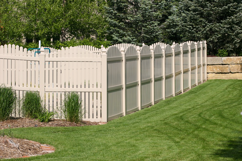 AmeriFence Corporation Madison, Wisconsin - Vinyl Fencing, 6' overscallop picket tan 554