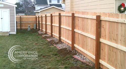 Madison Fence Contractor commercial cedar western red cedar treated pine white red yellow CCA  ACQ2 incense fir 2x4 1x6 2" x 4"  1" x 6"  nails stain solid privacy picket scalloped board on board shadow box pickets rails posts installation panels post caps modern horizontal backyard front yard ranch gate garden diy split rail house lattice old rustic vertical metal post picket dog ear contemporary custom