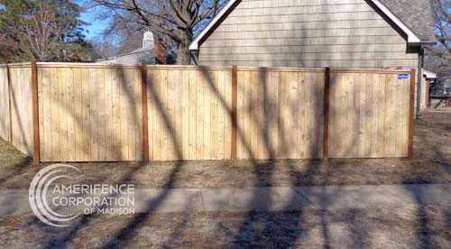 AmeriFence Corporation of Madison, WI residential cedar western red cedar treated pine white red yellow CCA  ACQ2 incense fir 2x4 1x6 2" x 4"  1" x 6"  nails stain solid privacy picket scalloped board on board shadow box pickets rails posts installation panels post caps modern horizontal backyard front yard ranch gate garden diy split rail house lattice old rustic vertical metal post picket dog ear contemporary custom